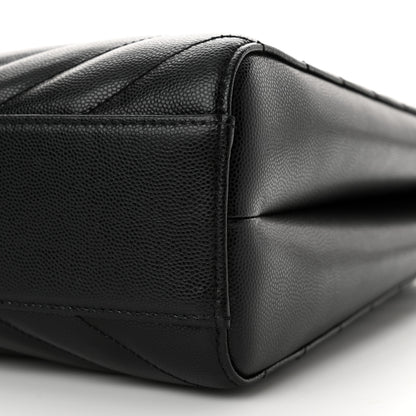 Saint Laurent Grain de Poudre Matelasse Chevron Medium Tribeca Shopping Bag Black 10 of 14