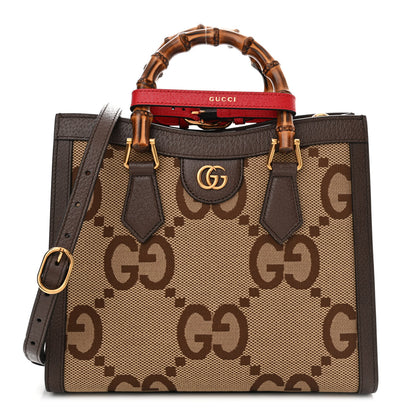 Gucci Monogram Jumbo GG Textured Dollar Calfskin Small Diana Tote Bag Camel Ebony New Acero Pomegranate Red 1 of 12