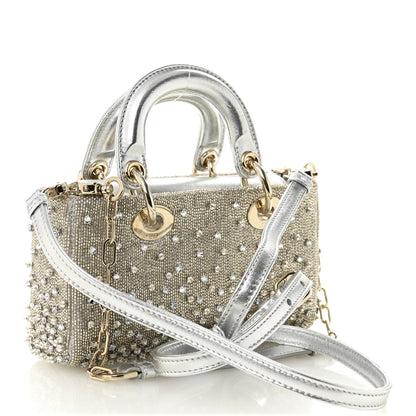 Christian Dior Metallic Lambskin Crystal Beaded Embroidered Micro Lady D-Joy Silver 3 of 11