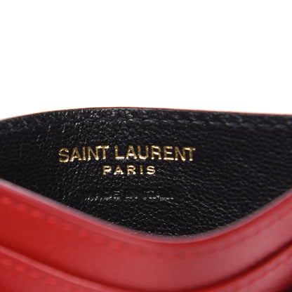 Saint Laurent Grain De Poudre Matelasse Chevron Monogram Credit Card Case New Red 6 of 8