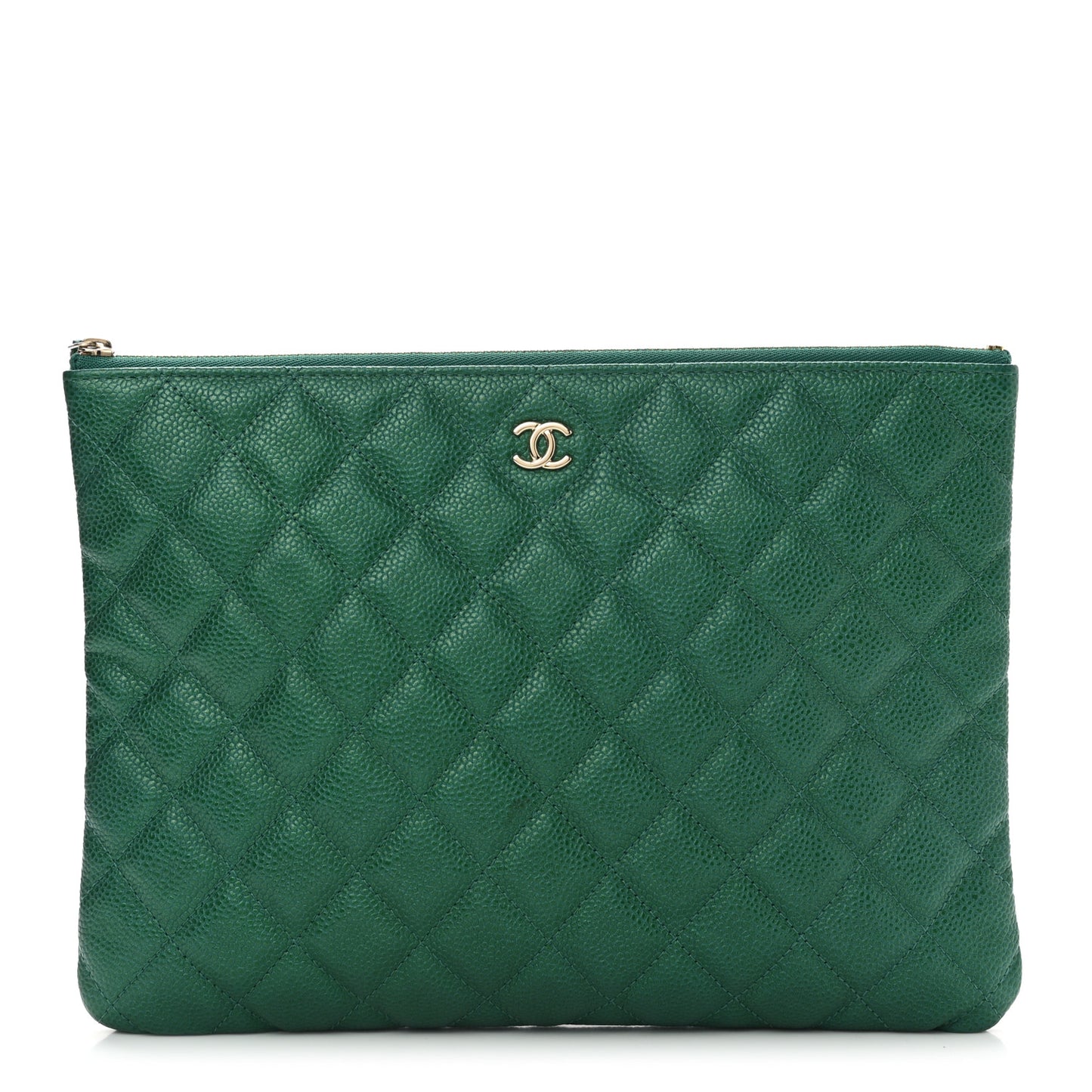 Metallic Caviar Quilted Medium Cosmetic Case Green