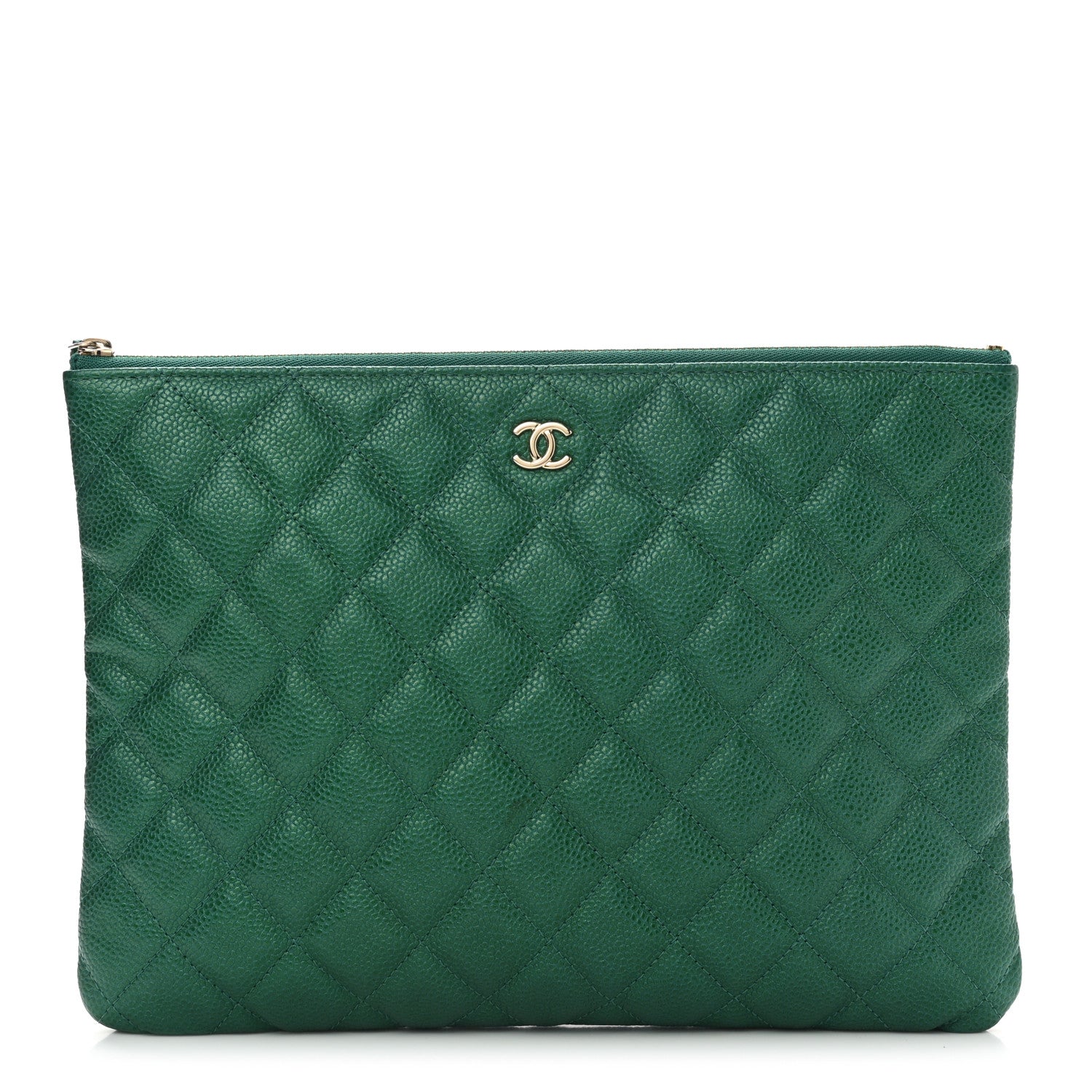 Chanel Metallic Caviar Quilted Medium Cosmetic Case Green 1 of 9