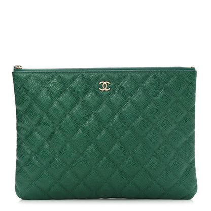 Chanel Metallic Caviar Quilted Medium Cosmetic Case Green 1 of 9