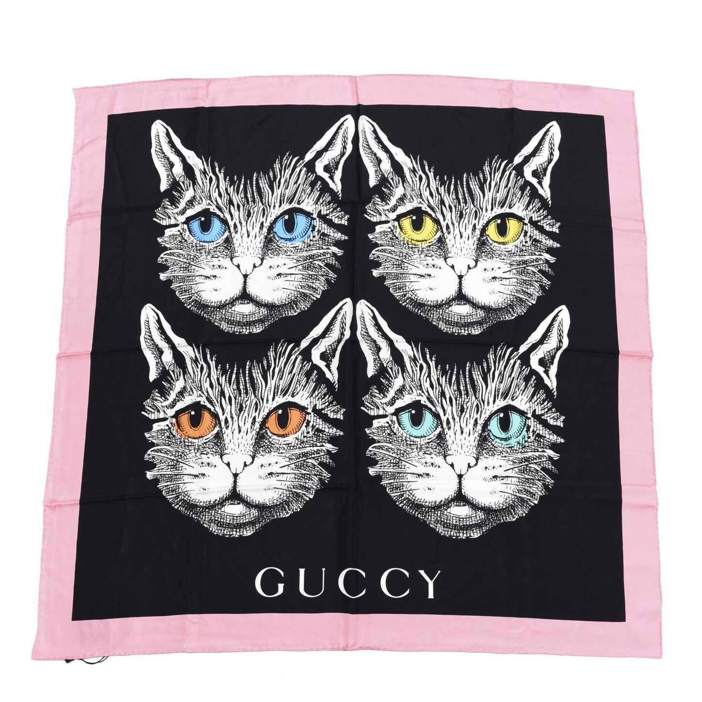 Silk Mystic Cat Square Scarf Black