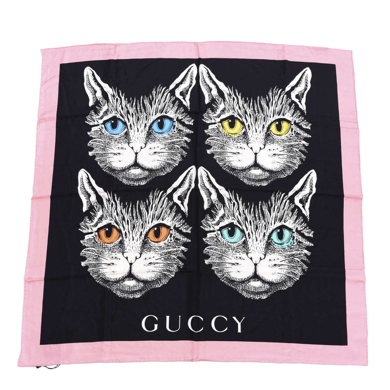 Gucci Silk Mystic Cat Square Scarf Black 1 of 4