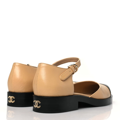 Chanel Shiny Goatskin Mary Jane Flats 38.5 Beige Black 4 of 9