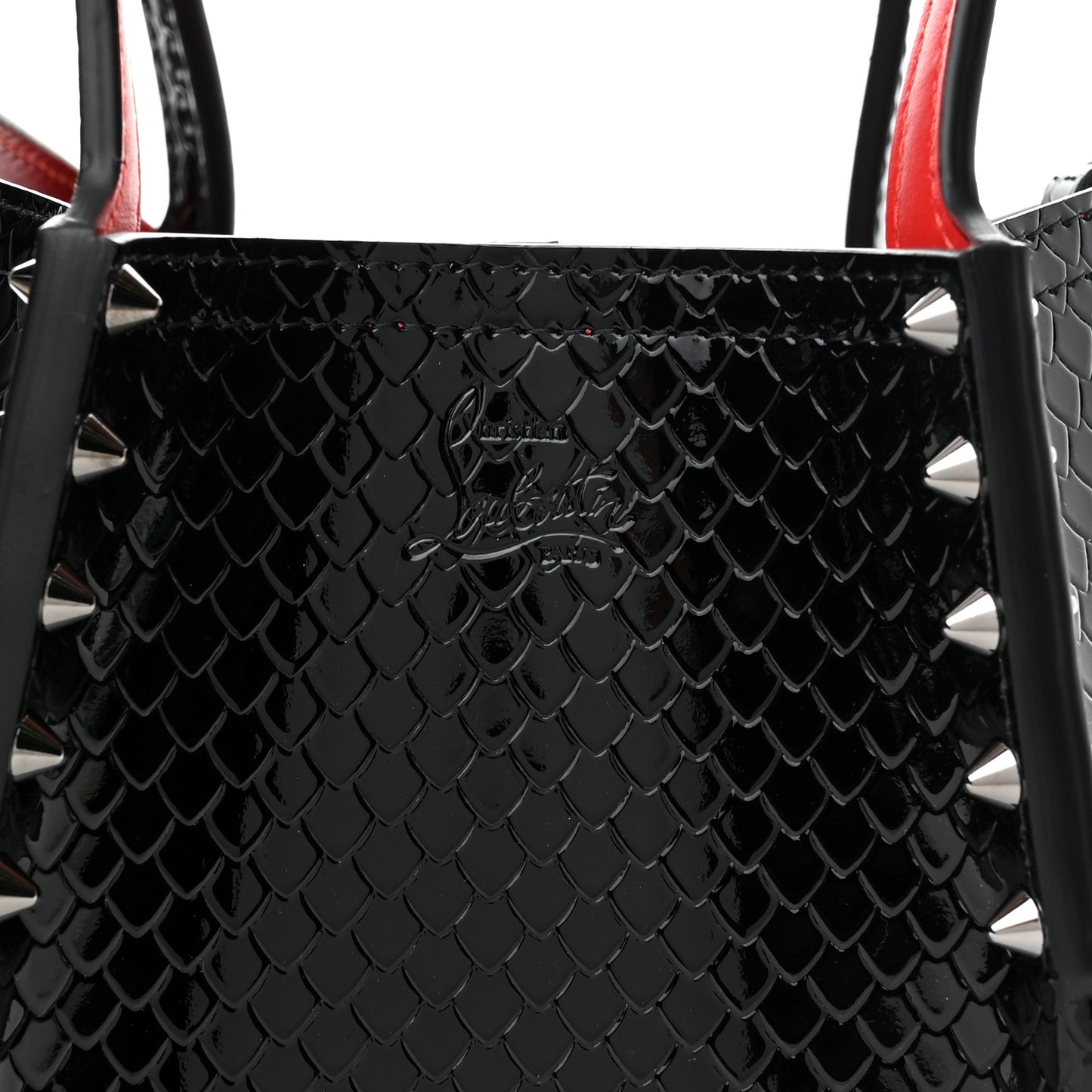 Patent Embossed Spiked Mini Cabarock Shopper Tote Black