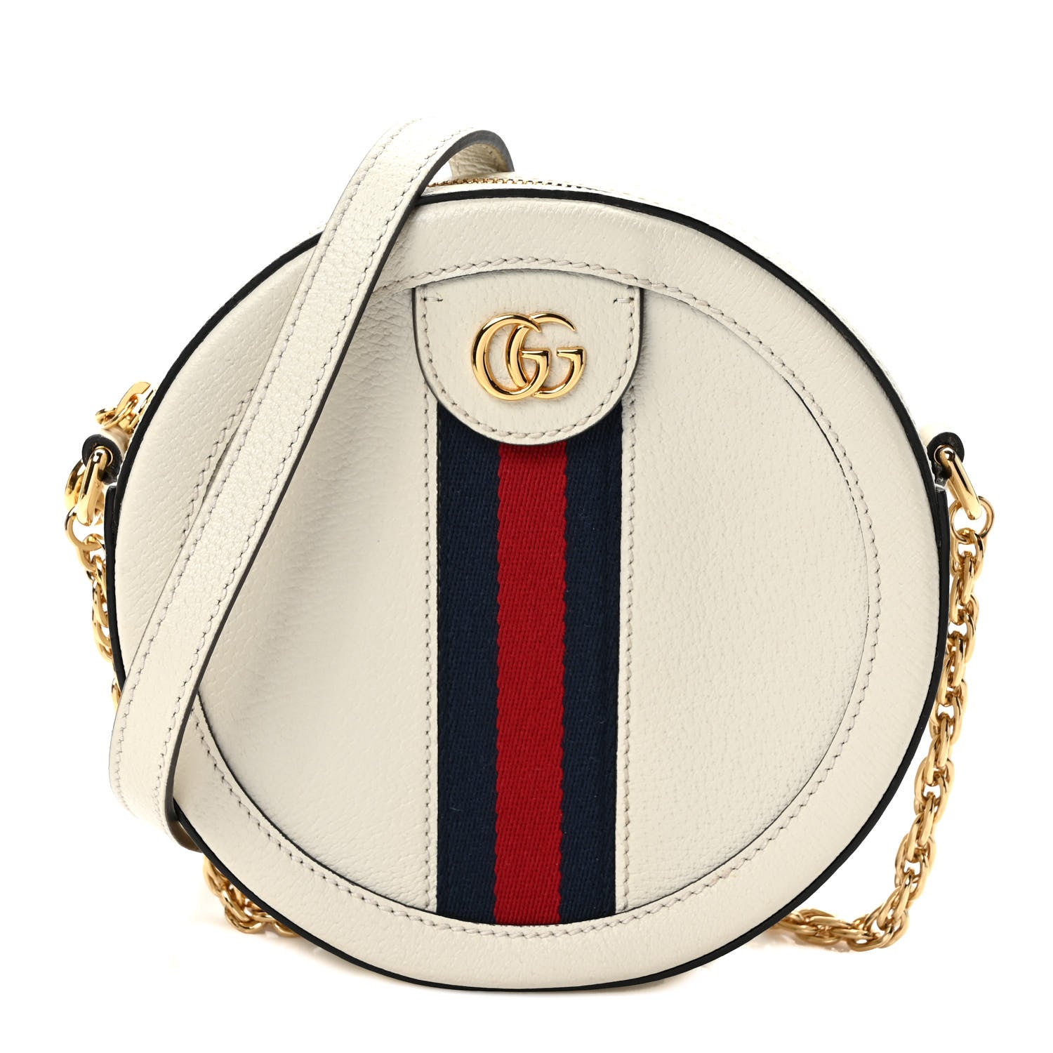 Gucci Textured Calfskin Web Mini Ophidia Round Shoulder Bag Mystic White 1 of 9