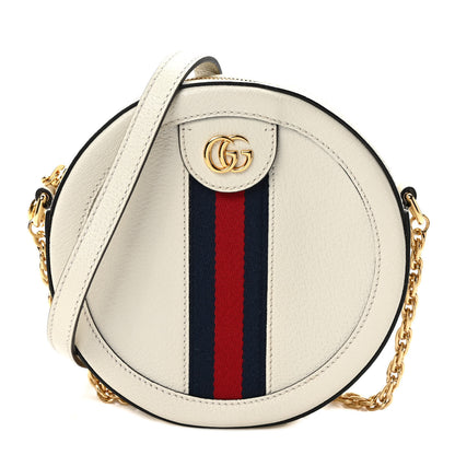Gucci Textured Calfskin Web Mini Ophidia Round Shoulder Bag Mystic White 1 of 9