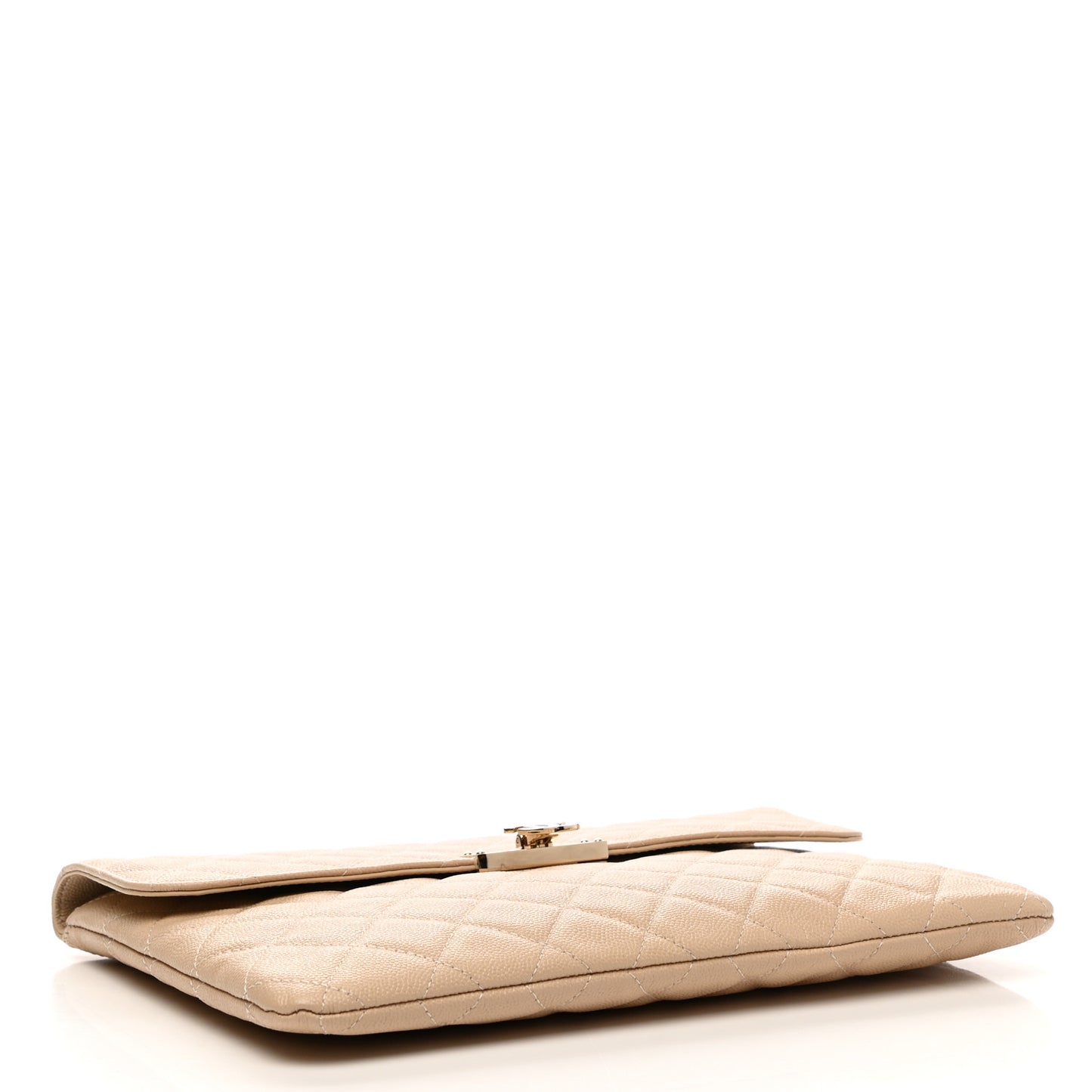 Caviar Quilted Medium Golden Class Pouch Beige