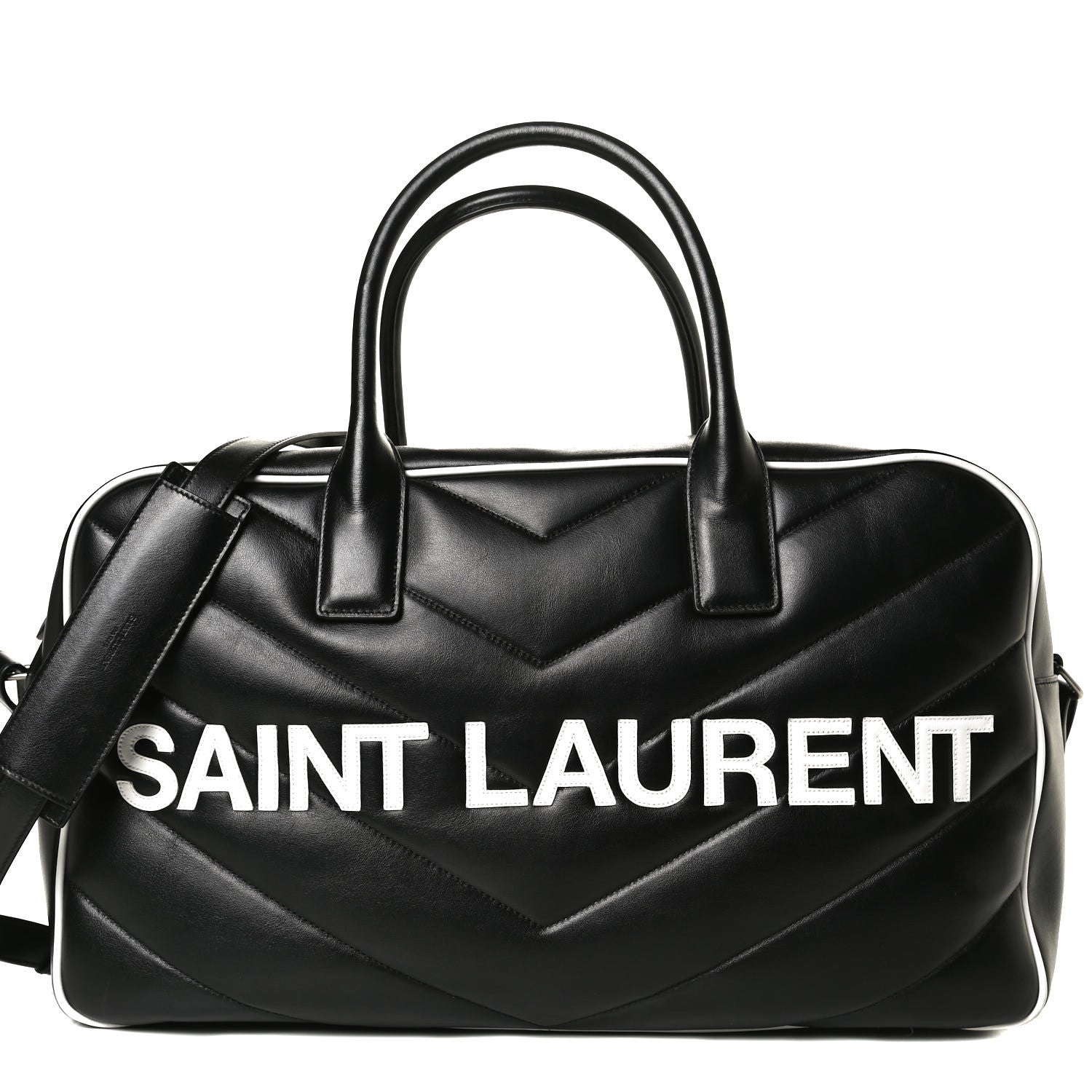 Saint Laurent Calfskin Miles Logo Bowler Duffel Bag Black 8 of 18