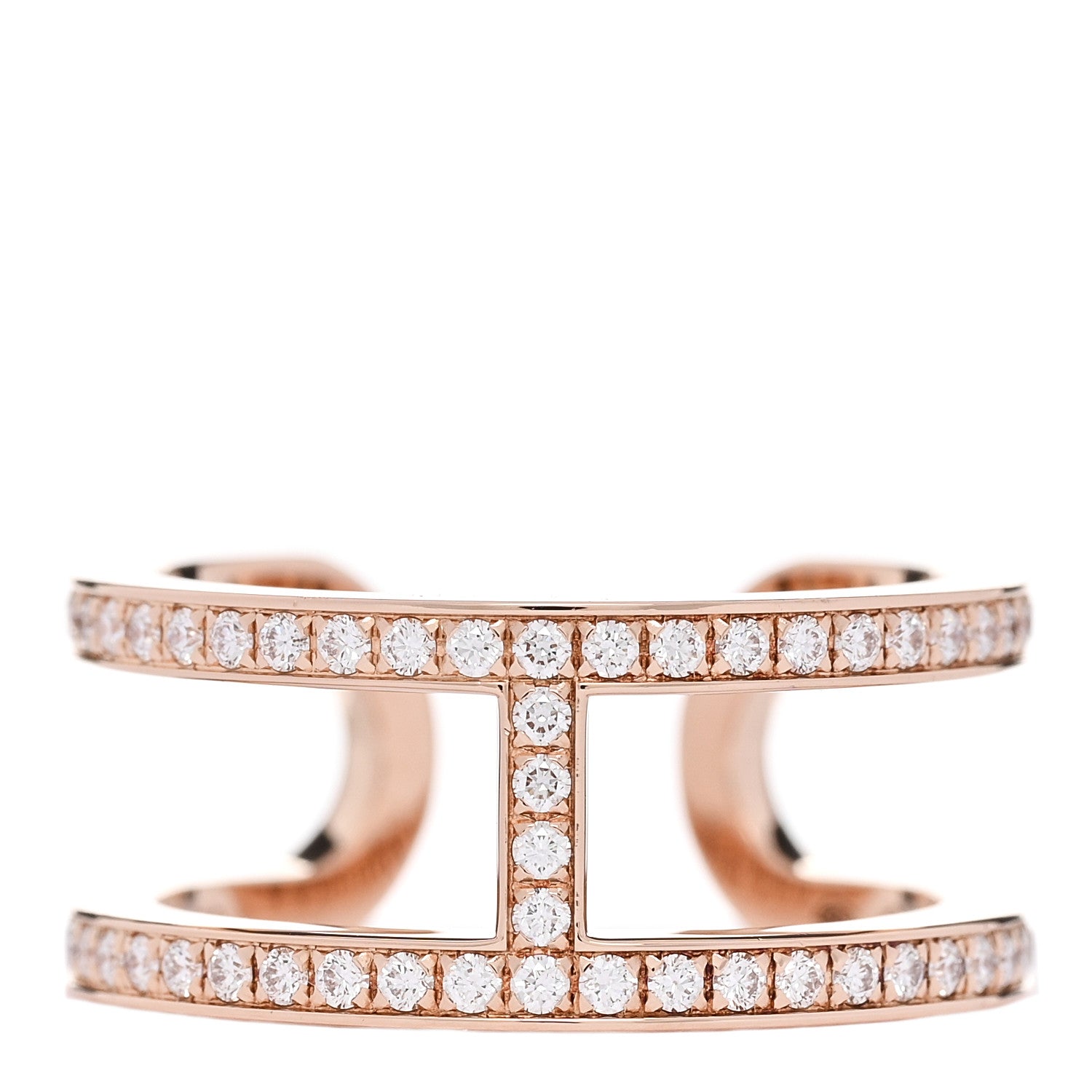 Hermes 18K Rose Gold Diamond MM Ever Chaine D'Ancre Ring 52 6 1 of 7