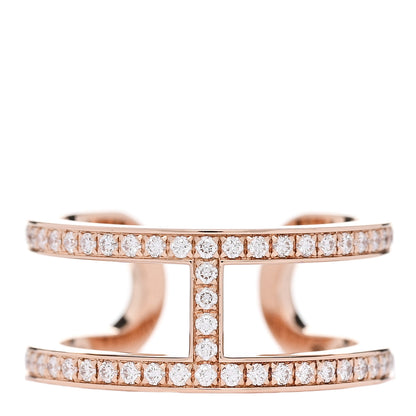 Hermes 18K Rose Gold Diamond MM Ever Chaine D'Ancre Ring 52 6 1 of 7