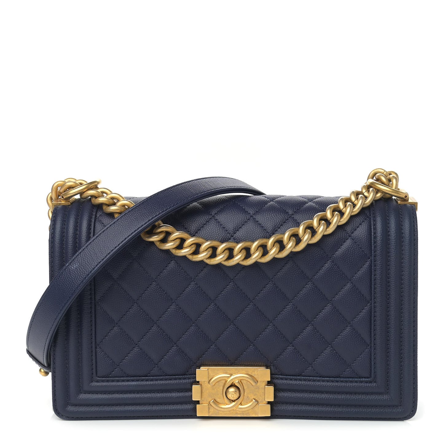 Caviar Quilted Medium Boy Flap Navy