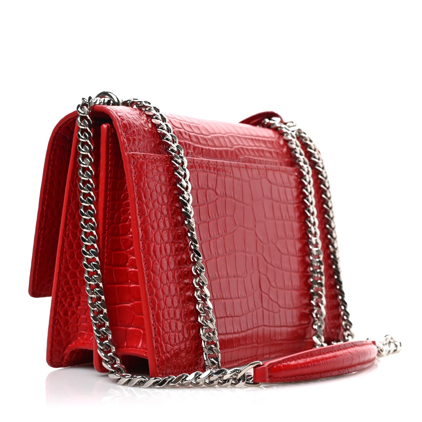 Calfskin Crocodile Embossed Medium Monogram Sunset Rouge Eros