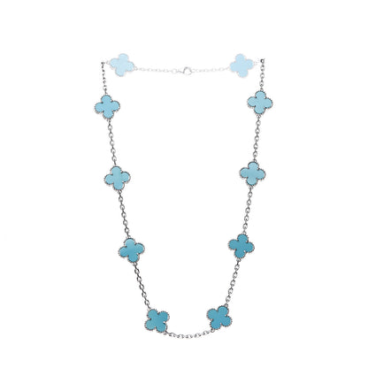 Van Cleef & Arpels 18K White Gold Turquoise 10 Motifs Vintage Alhambra Necklace 2 of 7