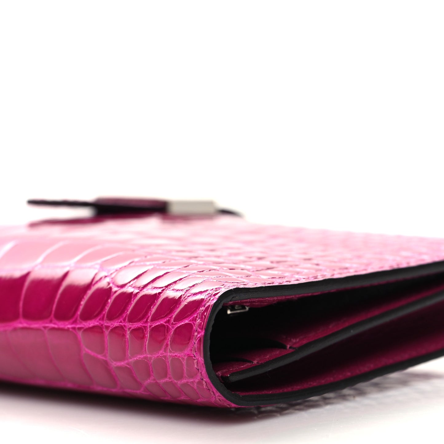 Shiny Alligator Bearn Wallet Rose Pourpre