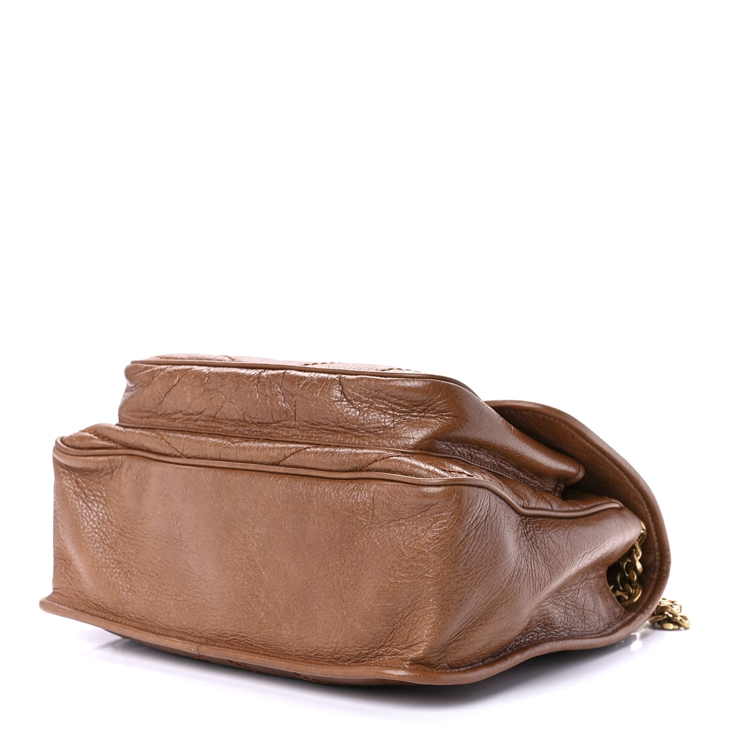 Crinkled Calfskin Matelasse Monogram Medium Niki Chain Satchel Caramel