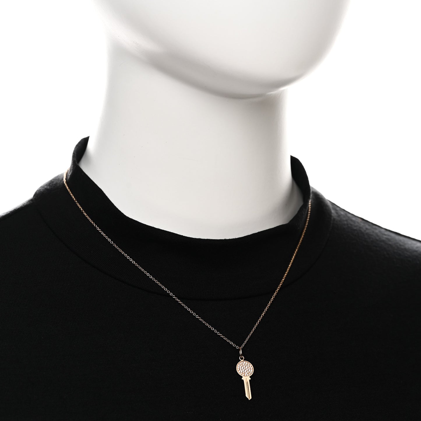 18K Rose Gold Diamond Mini Modern Keys Round Key Pendant Necklace