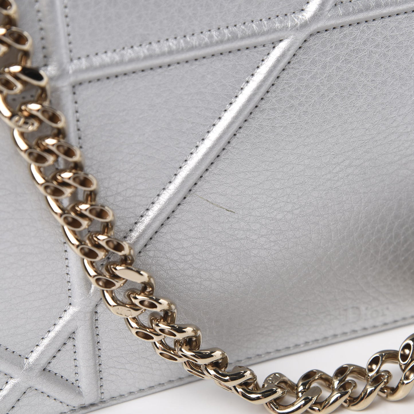 Metallic Grained Calfskin Medium Diorama Flap Bag Silver