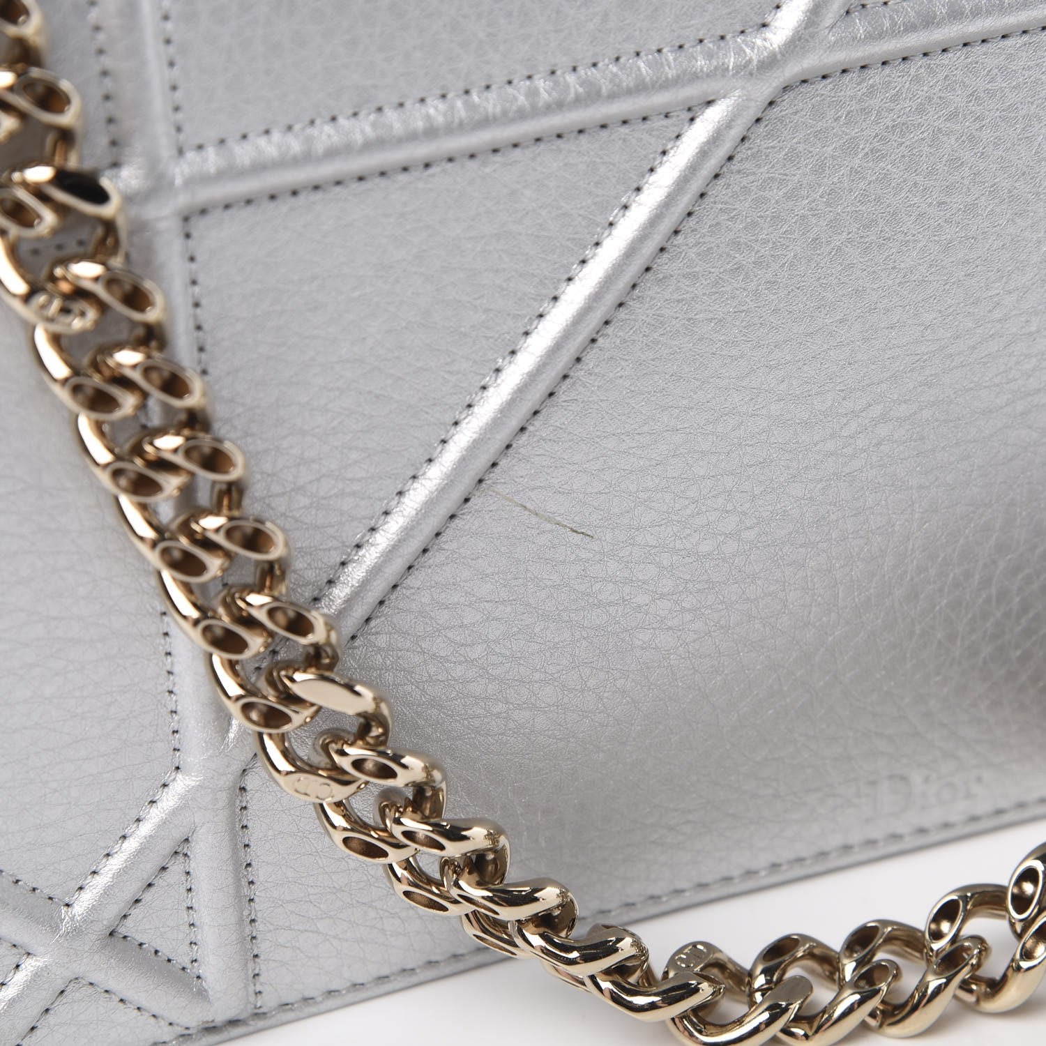 Christian Dior Metallic Grained Calfskin Medium Diorama Flap Bag Silver 13 of 17