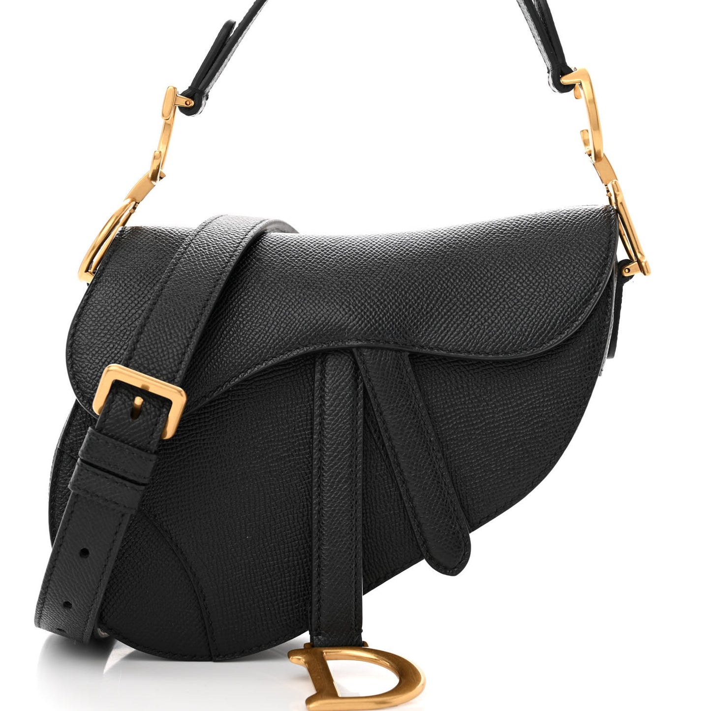 Grained Calfskin Mini Saddle Bag With Strap Black