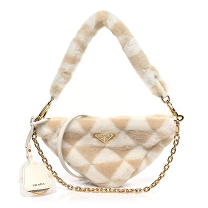 Prada Shearling Symbole Mini Triangle Bag Ecru White 1 of 9