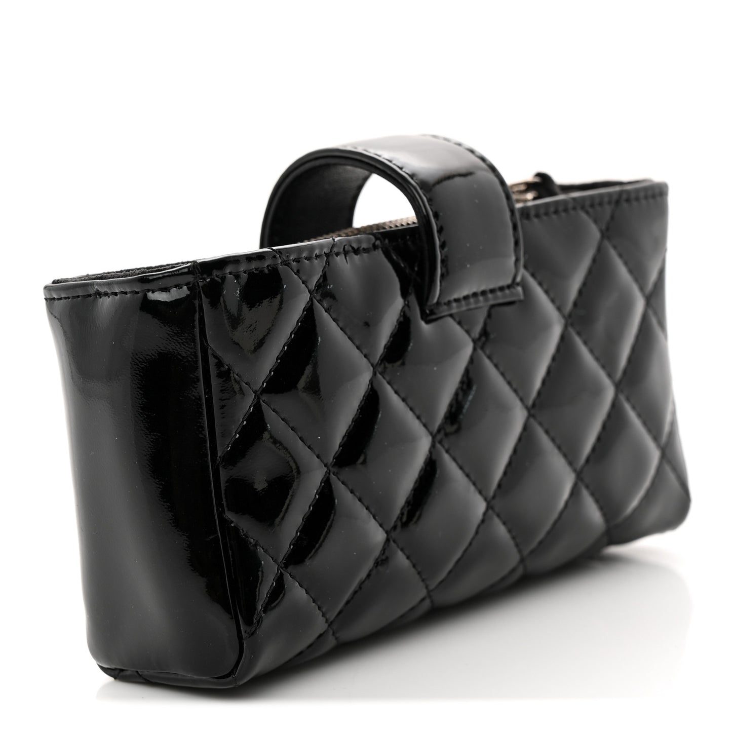 Patent Quilted Mini Phone Holder Clutch Black