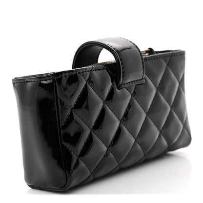 Chanel Patent Quilted Mini Phone Holder Clutch Black 3 of 9
