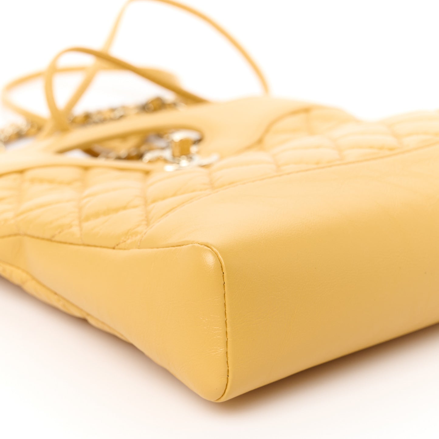 Shiny Crumpled Calfskin Quilted Mini 31 Shopping Bag Yellow