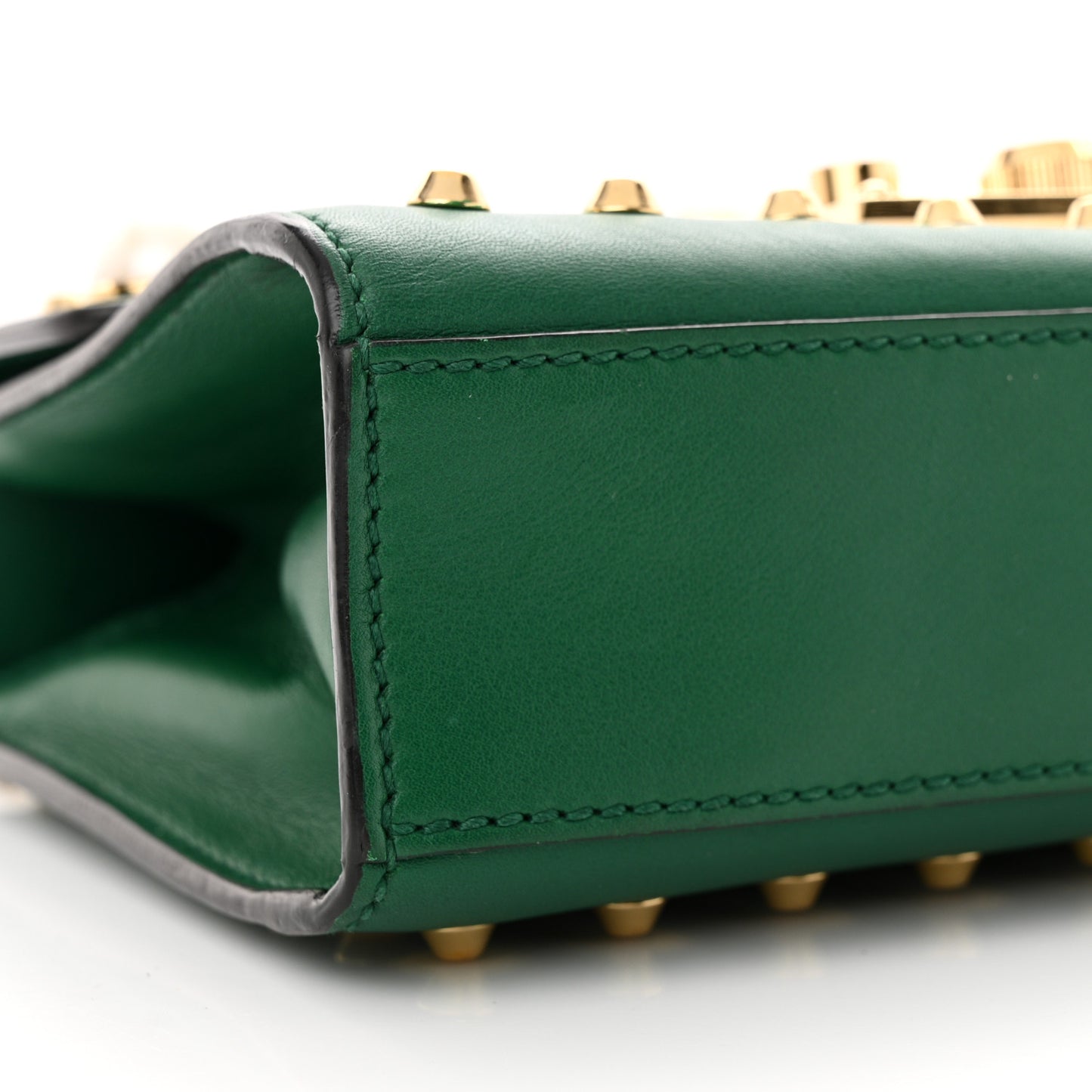 Calfskin Studded Small Padlock Shoulder Bag Emerald
