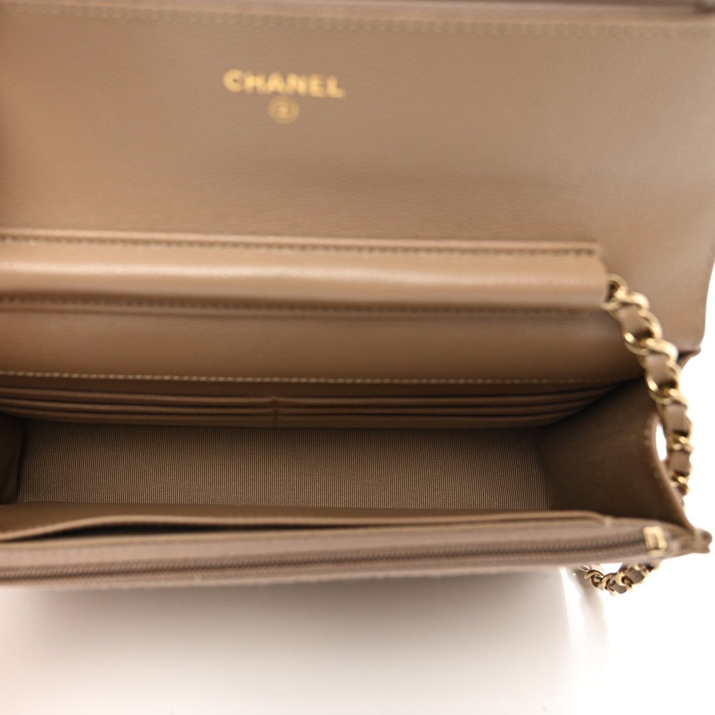 Caviar Quilted Wallet on Chain WOC Dark Beige