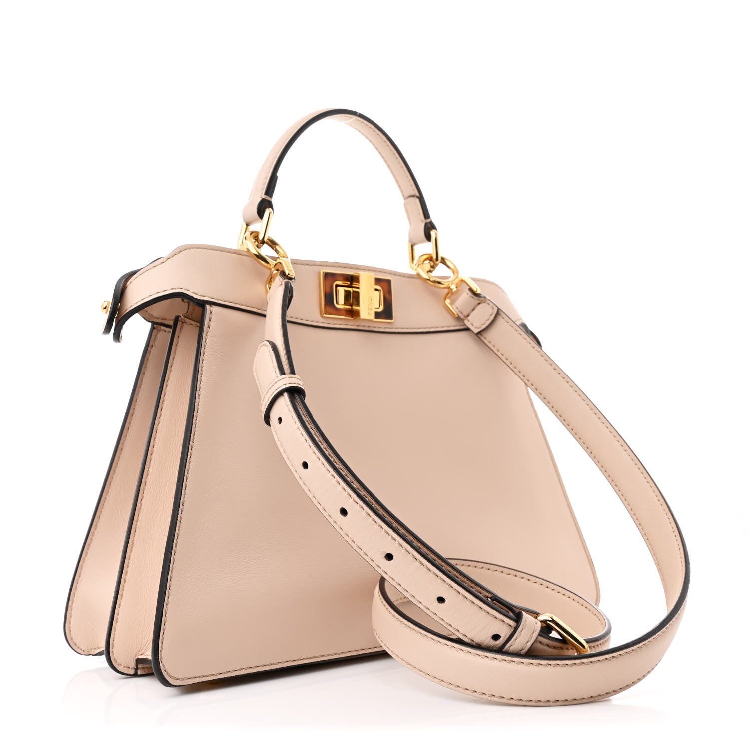 Fendi Vitello Seta Shiny Nappa Plexiglass Small Peekaboo I SEE U Satchel  Poudre 3 of 14