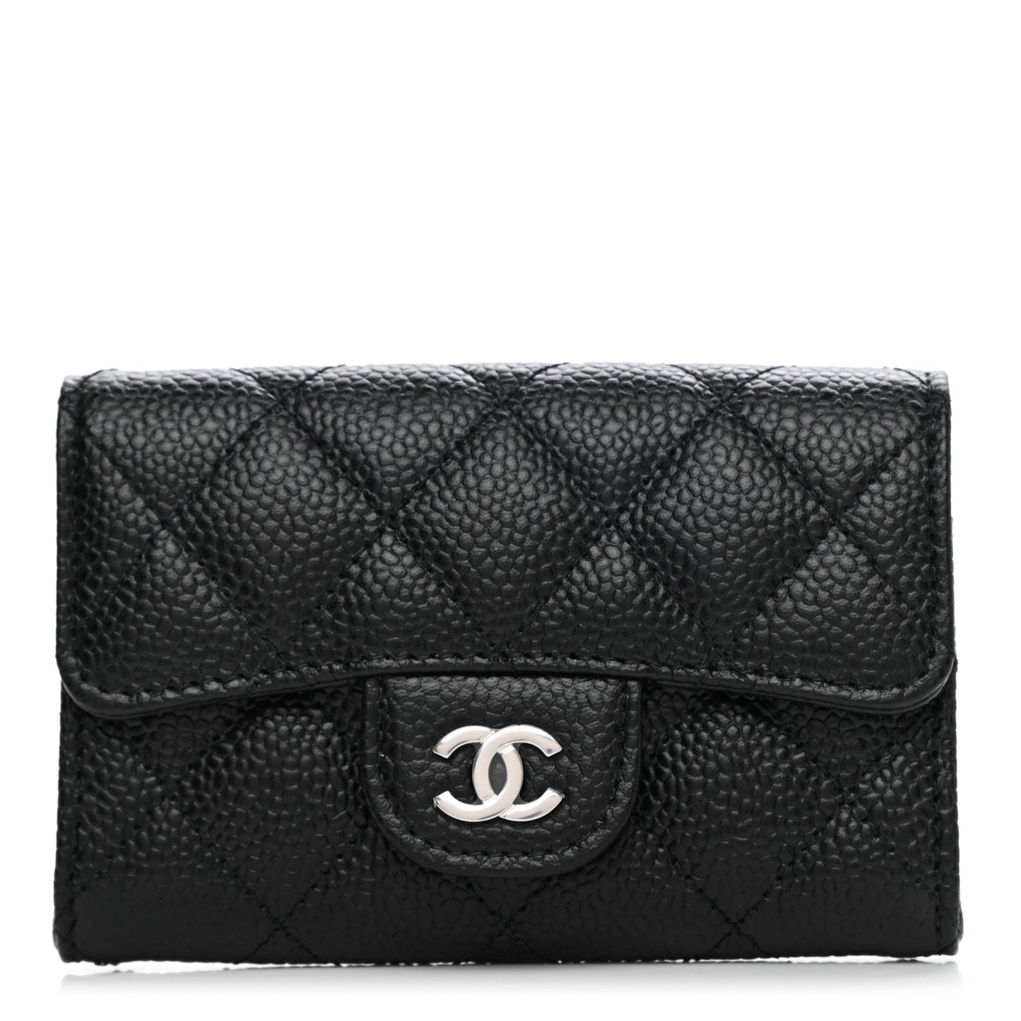 Caviar Quilted Flap Card Holder Wallet Black