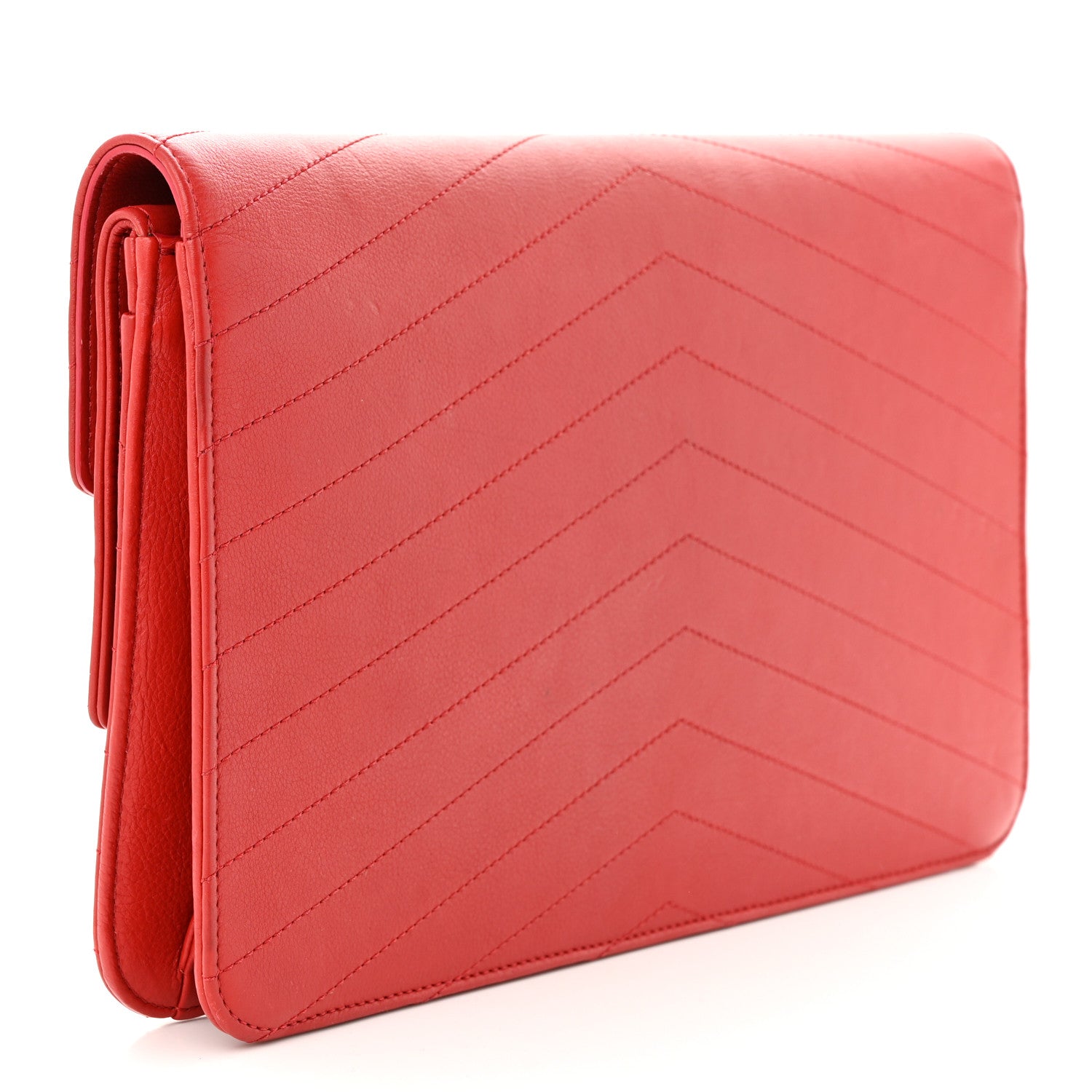 Chanel Calfskin Chevron Quilted Casual Trip Clutch Red 3 of 11