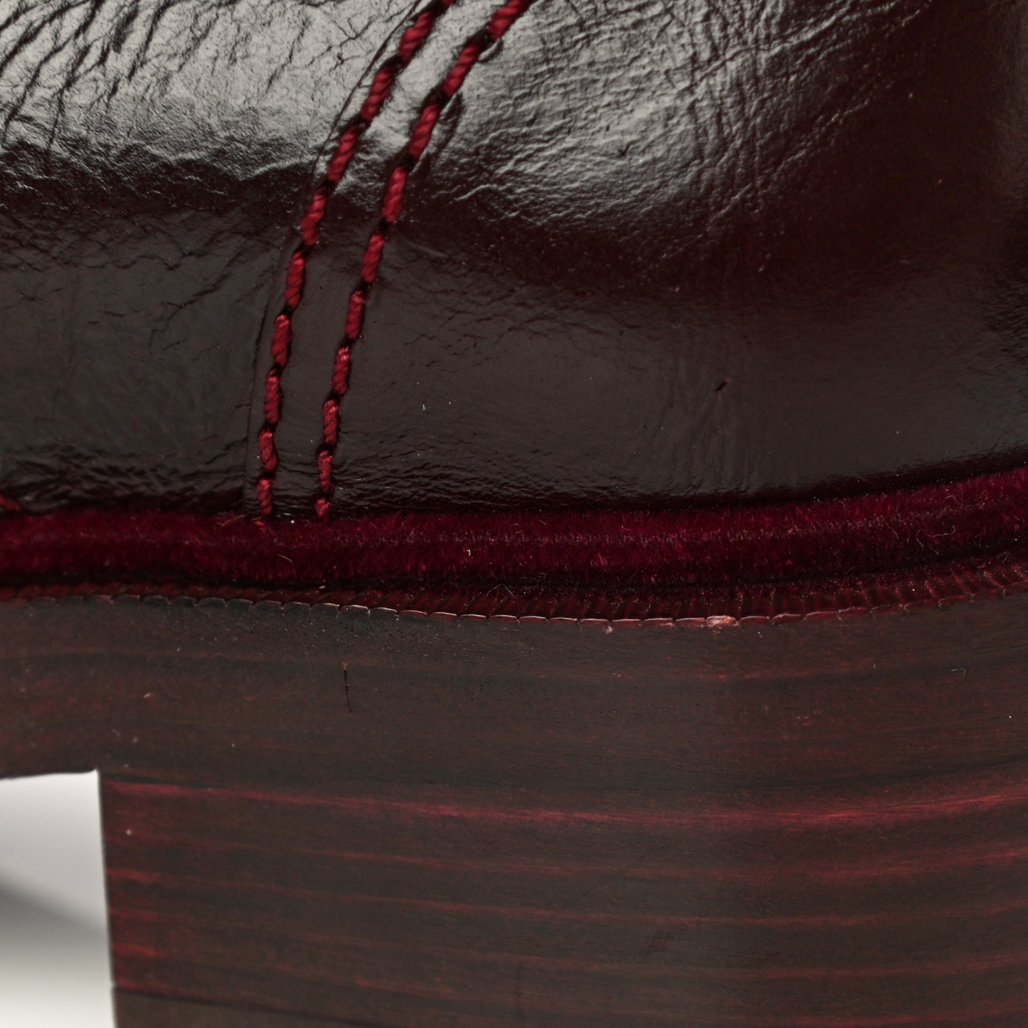 Calfskin Velvet Pearl Combat Short Boots 38 Burgundy