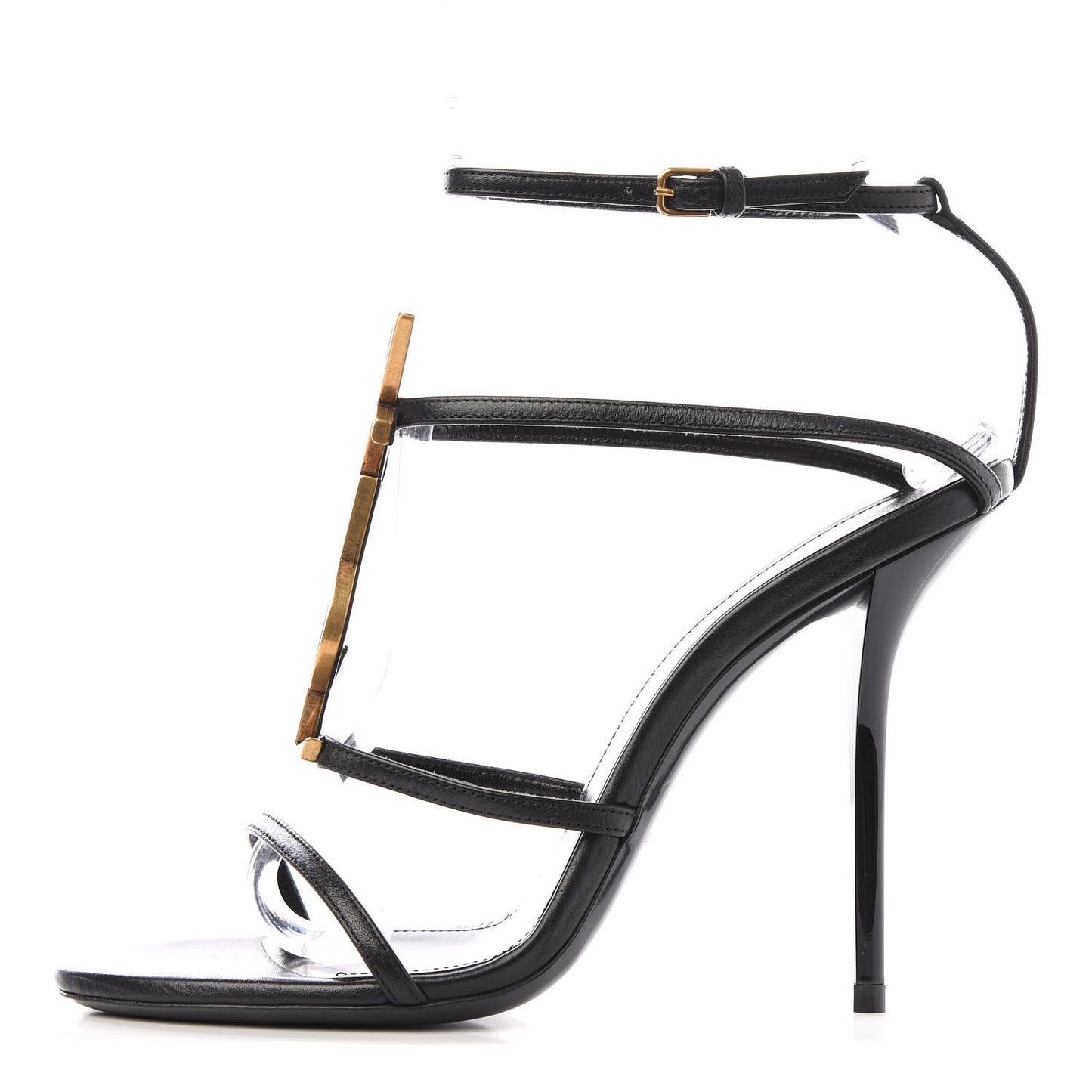 Calfskin Cassandra Palm Logo 110 Ankle Strap Sandals 37 Black