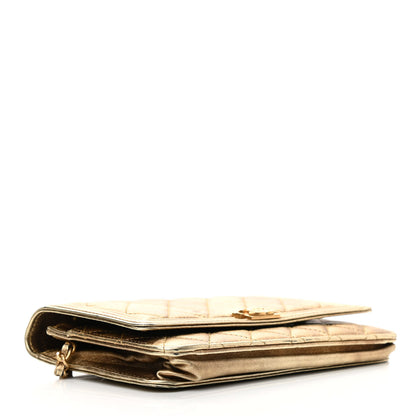 Chanel Distressed Calfskin Quilted Boy Wallet On Chain WOC Gold 3 of 15