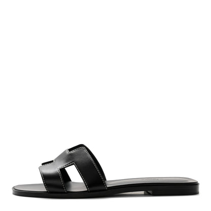 Hermes Box Calfskin Oran Sandals 39 Black 1 of 10