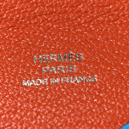 Hermes Chevre Mysore Verso Calvi Card Case Bleu Frida Cuivre 6 of 7
