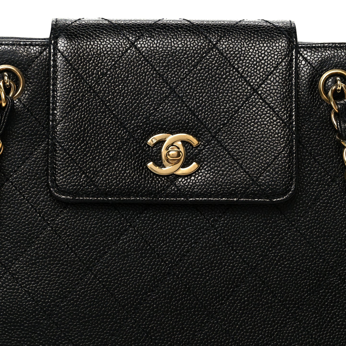 Caviar Quilted Flap Shopping Tote Black