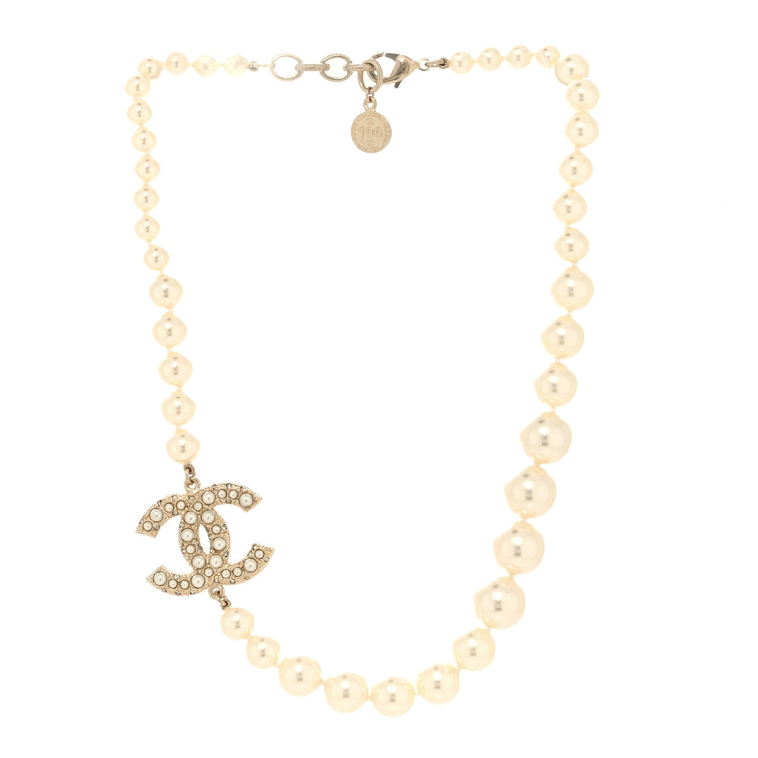 Chanel Pearl CC 100th Anniversary Necklace Light Gold 3 of 6