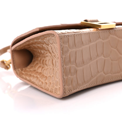 Balenciaga Shiny Calfskin Crocodile Embossed Hourglass Top Handle Bag XS Nude Beige 9 of 15