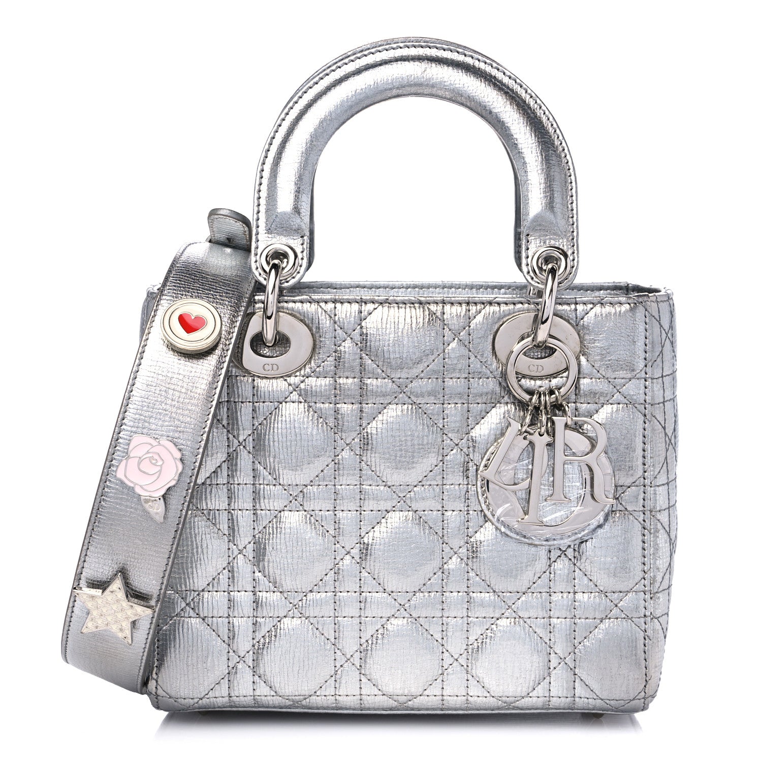 Christian Dior Metallic Grained Calfskin Cannage Small Lucky Badges My Lady Dior Silver 1 of 10