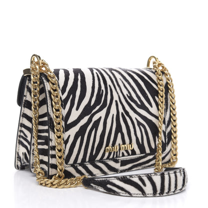 Miu Miu Cavallino Pony Hair Shoulder Bag White Black 3 of 10