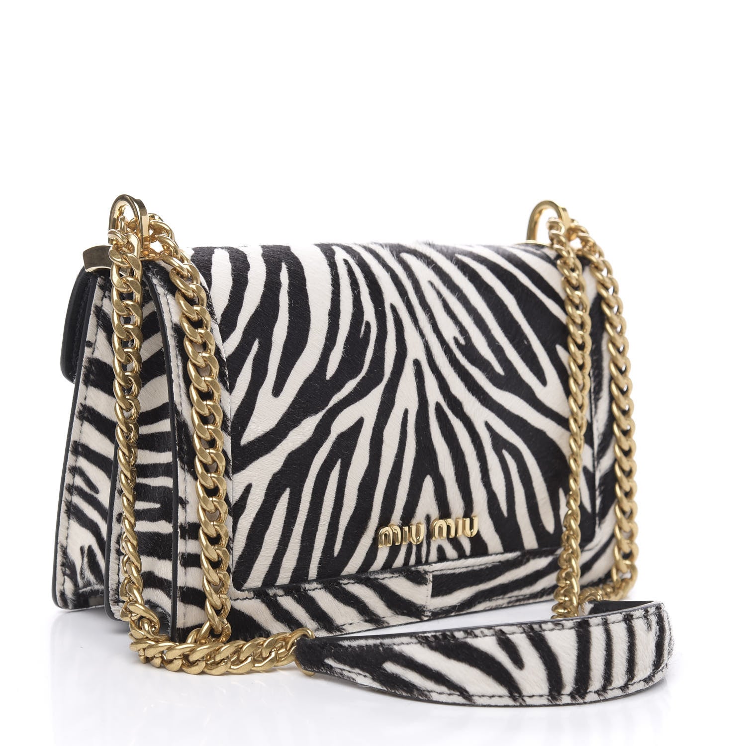 Miu Miu Cavallino Pony Hair Shoulder Bag White Black 3 of 10