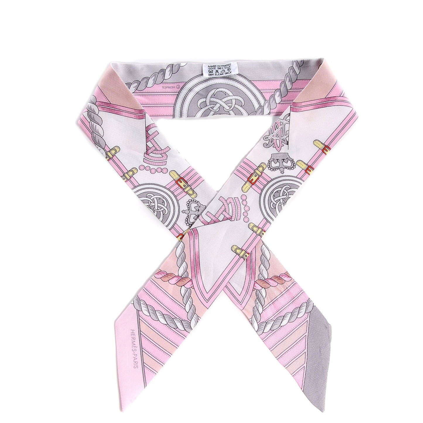 Silk Grande Tenue Twilly Scarf Rose Pale Gris Perle Blanc