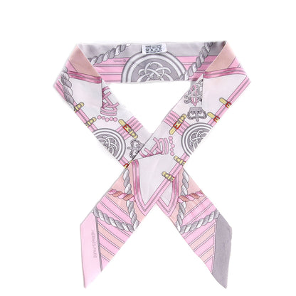 Hermes Silk Grande Tenue Twilly Scarf Rose Pale Gris Perle Blanc 1 of 6