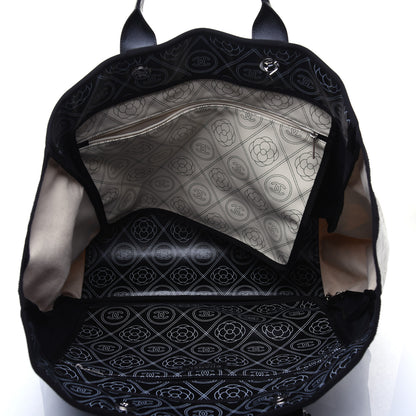Chanel Coated Canvas Camellia Large Shopping Tote Black Beige 5 of 17