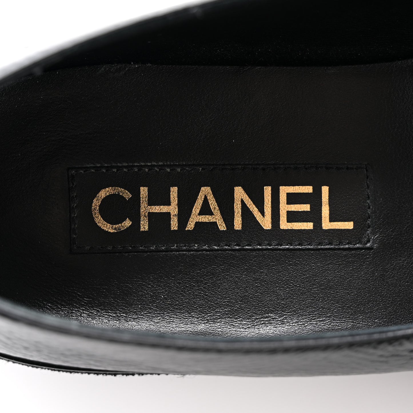 Crumpled Lambskin Cap Toe Chain CC Turnlock Mary Jane Flats 39 Black